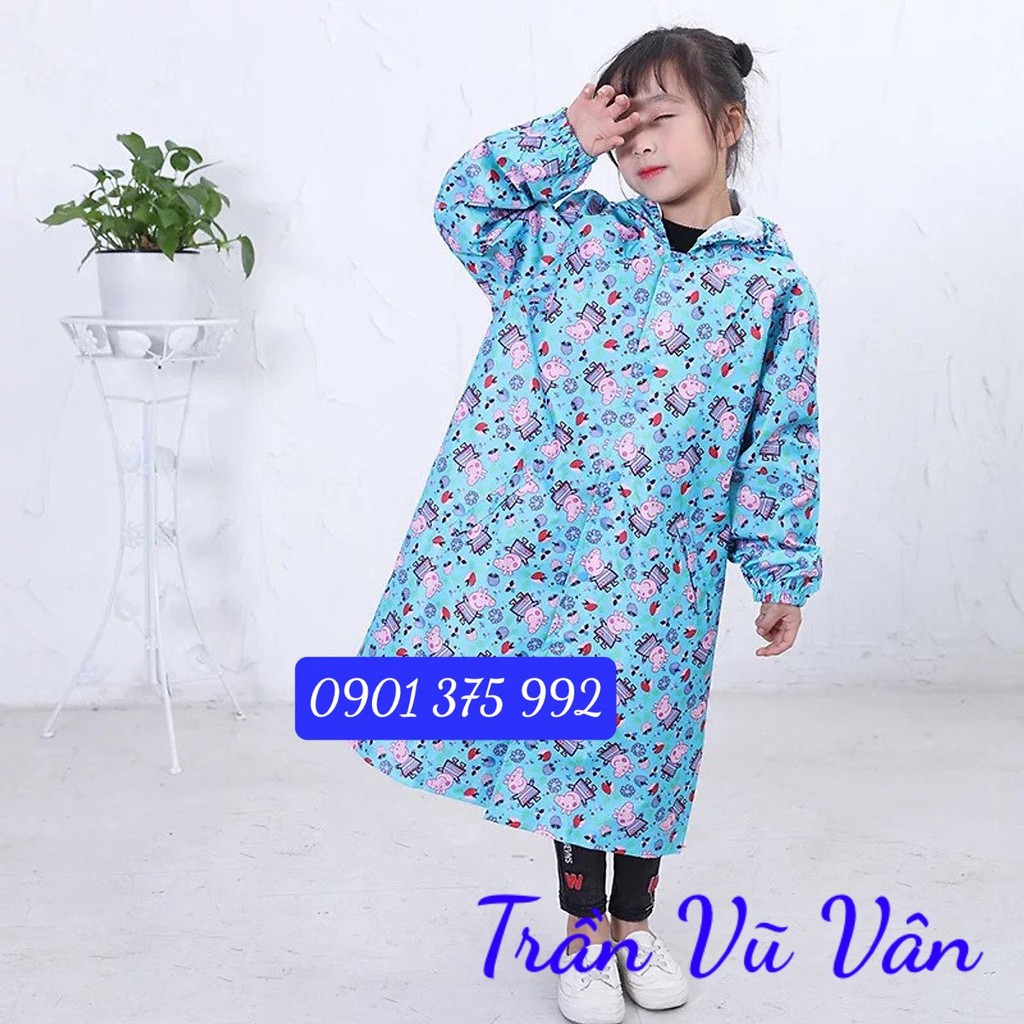 Áo Mưa Dây Kéo Trẻ Em Vải Dù, Bít Kín Hông, 2 Khóa Tiện Lợi