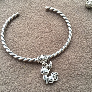 Charm hạt bạc treo vòng tay/ cổ hồ ly hoa hồng