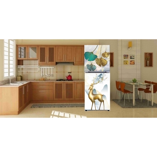 Miếng dán tủ lạnh 3D hươu sừng chất liệu decal cao cấp không thấm nước