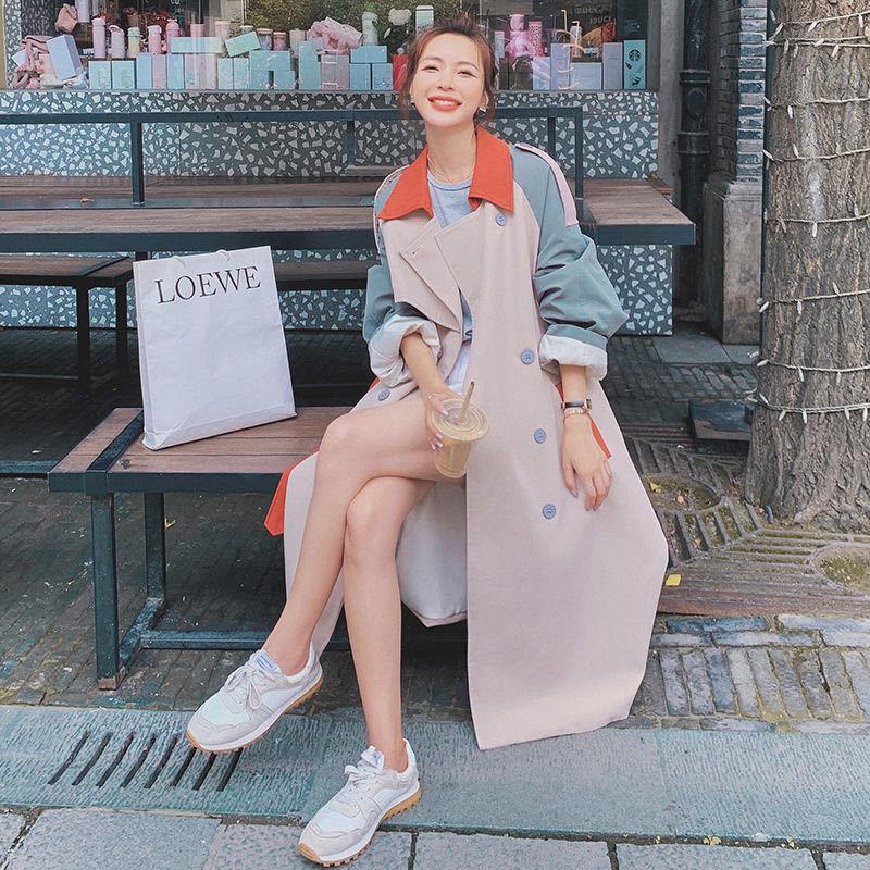 Áo Khoác Dáng Rộng Phong Cách Anh Quốc Thời Trang Xuân Thu Màu Sắc Tương Phản Cho Nữ