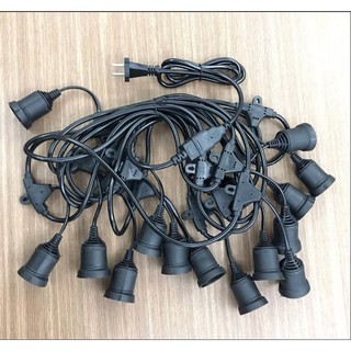 Combo 2 Bộ Dây Đèn Kín Nước Thả Ngoài Trời 5 Mét 10 Đui Đèn E27 - Không Kèm Bóng + 1 Dây Nguồn 1,8m Chịu Tải 2500W