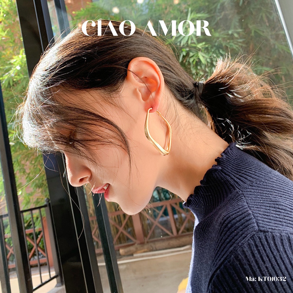 Khuyên tai nữ, Bông tai vuông to bản sang chảnh Trang sức Ciao Amor - KT0132