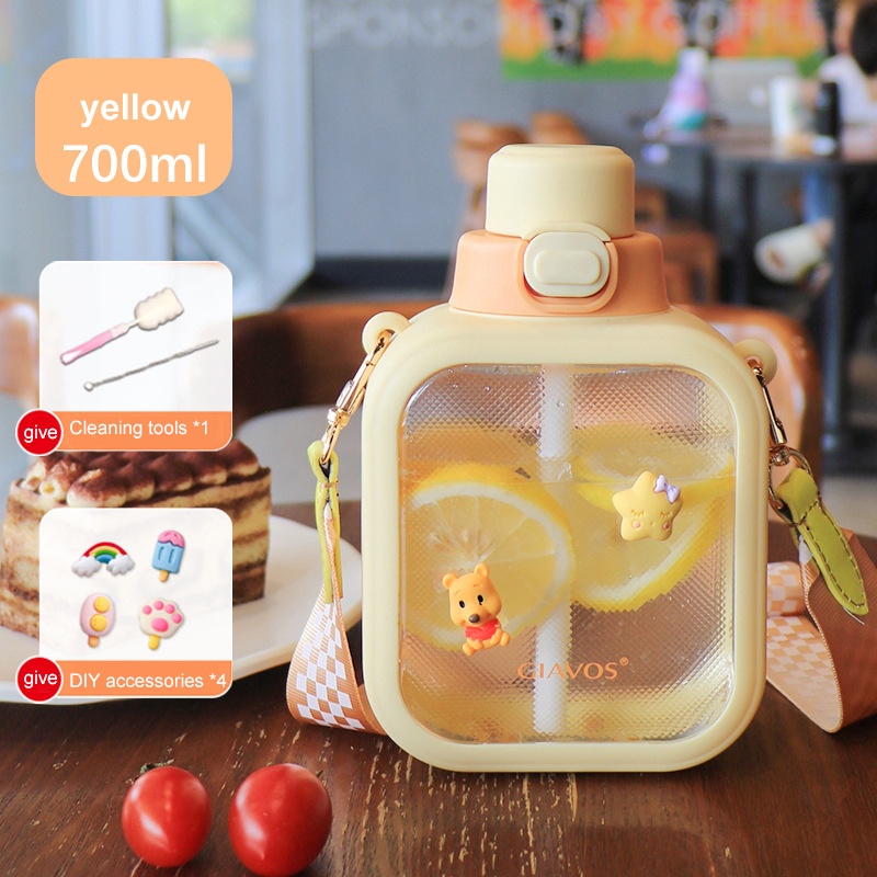 ღ 700Ml Cốc Nước Vuông Nước Bóng Đá Nữ Công Suất Lớn Giá Trị Cao Sứ Giả Dây Mùa Hè Cup cô Gái Dễ Thương Nước Trẻ Em Straw Cup