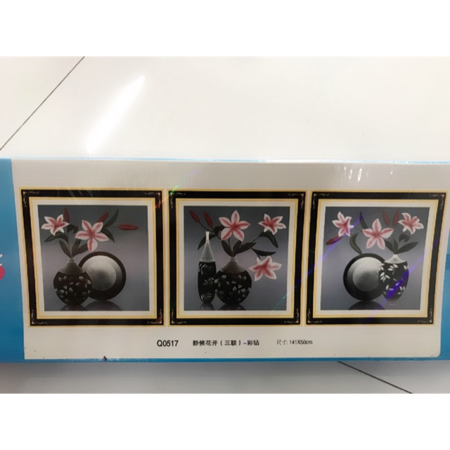 Tranh đính đá bình hoa ba bức 141x50cm