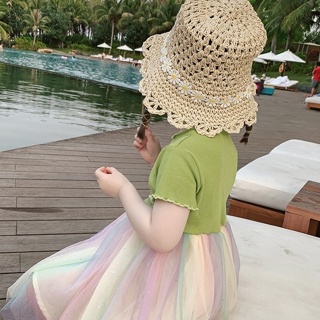 Đầm nữ thiết kế dệt kim màu cầu vồng xinh xắn cho bé gái theo phong cách Hàn Quốc