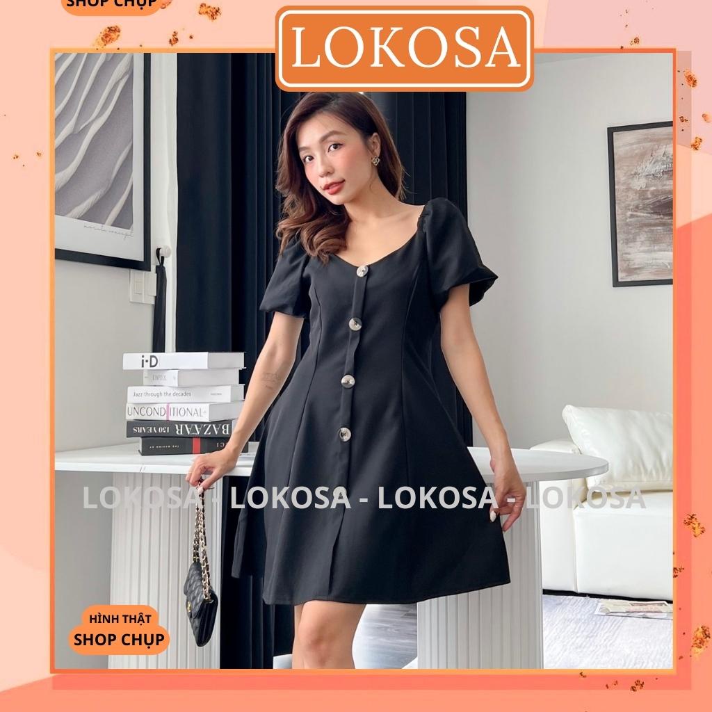 Đầm Công Sở LOKOSA Váy Dự tiệc đi chơi Thiết Kế Dáng Xòe Dài Hàn Quốc Đẹp Màu Đen Xanh Sang Trọng VD026