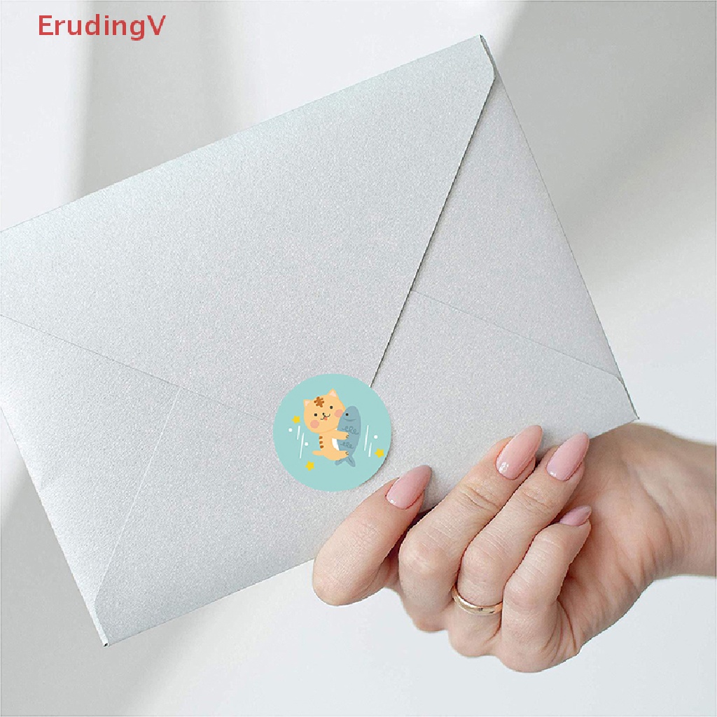 Set 500 Miếng Dán Niêm Phong Bao Bì Hình Tròn In Hình Mèo / Chữ Thank You Dễ Thương Tiện Dụng