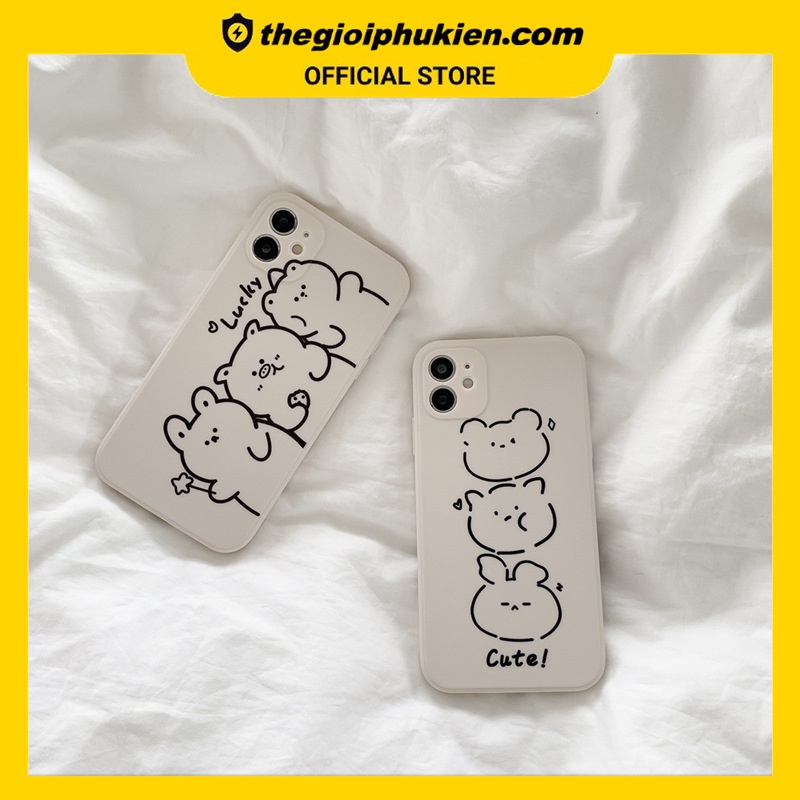 Ốp lưng iphone cạnh vuông Bộ 3 thỏ lợn gấu dành cho ip 6 đến 14promax - e237
