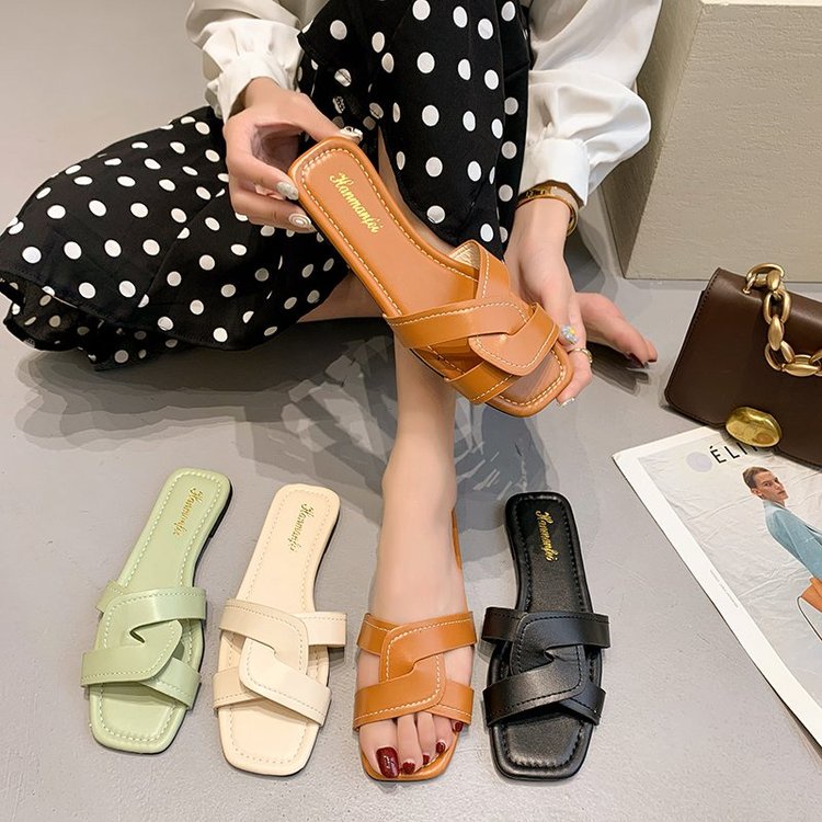 Fashion Crisscross Roman Square Flat Slipper Sandals Shoes