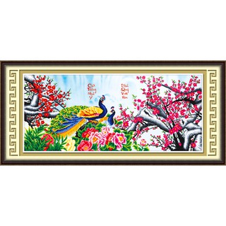 53475 Tranh thêu chữ thập 2 công chữ cành đào (TRANH CHƯA THÊU)