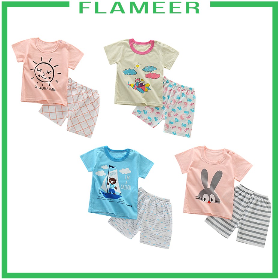 [FLAMEER] Toddler Kid Baby Short Sleeve T-shirt Pants 2PCS Outfit Clothes Summer