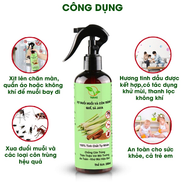 Bộ đôi khử mùi đuổi muỗi hiệu quả. Tinh dầu Sả Java 100ml + Xịt tinh dầu đuổi muỗi sả quế 300ml TAMAS