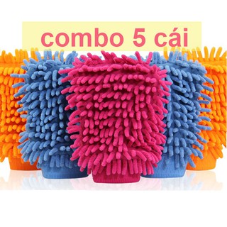 COMBO 5 Găng tay rửa ô tô, xe hơi, xe máy sợi mềm 5B248 (giao màu ngẫu nhiên)