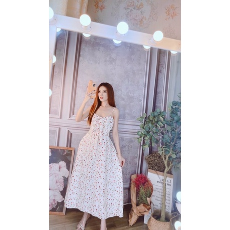 Váy hai dây lụa kèm mút ngực dáng dài maxi freesize ulzzang linh htt