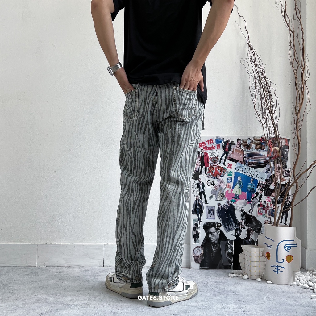 Quần Jean Nam DC, quần bò dáng suông họa tiết ngựa vằn Streetstyle độc lạ cá tính - GATE6 - #D905