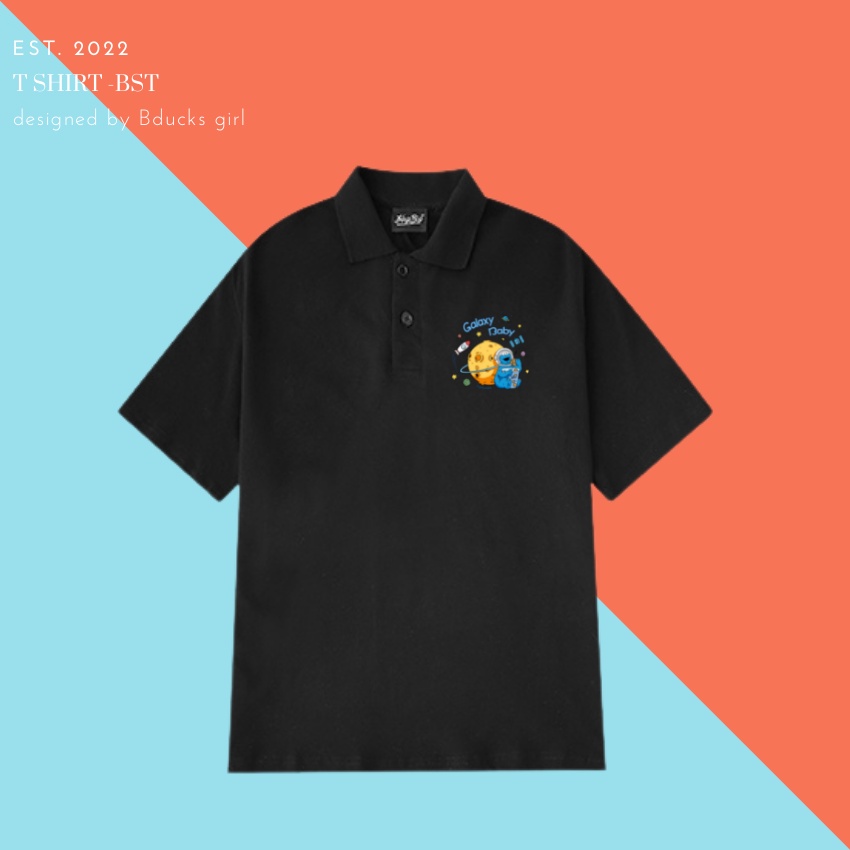 Áo polo có cổ tay ngắn form unisex nam nữ Galaxy Xanh chất liệu cá sấu- Bduck Girl