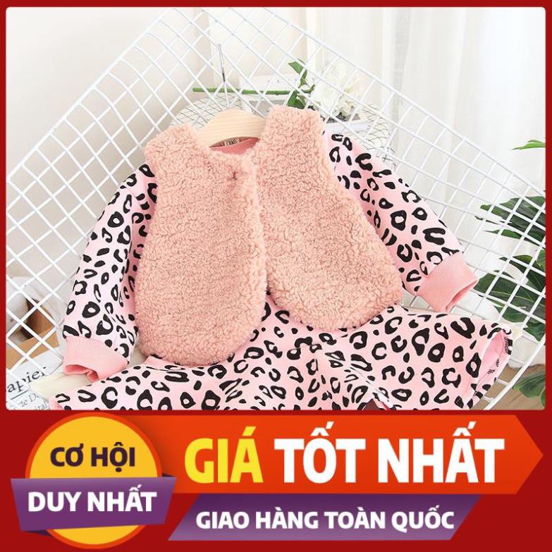 [Mặc Là  SANG] Set áo gi lê lông + váy beo hồng