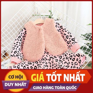 [Mặc Là  SANG] Set áo gi lê lông + váy beo hồng