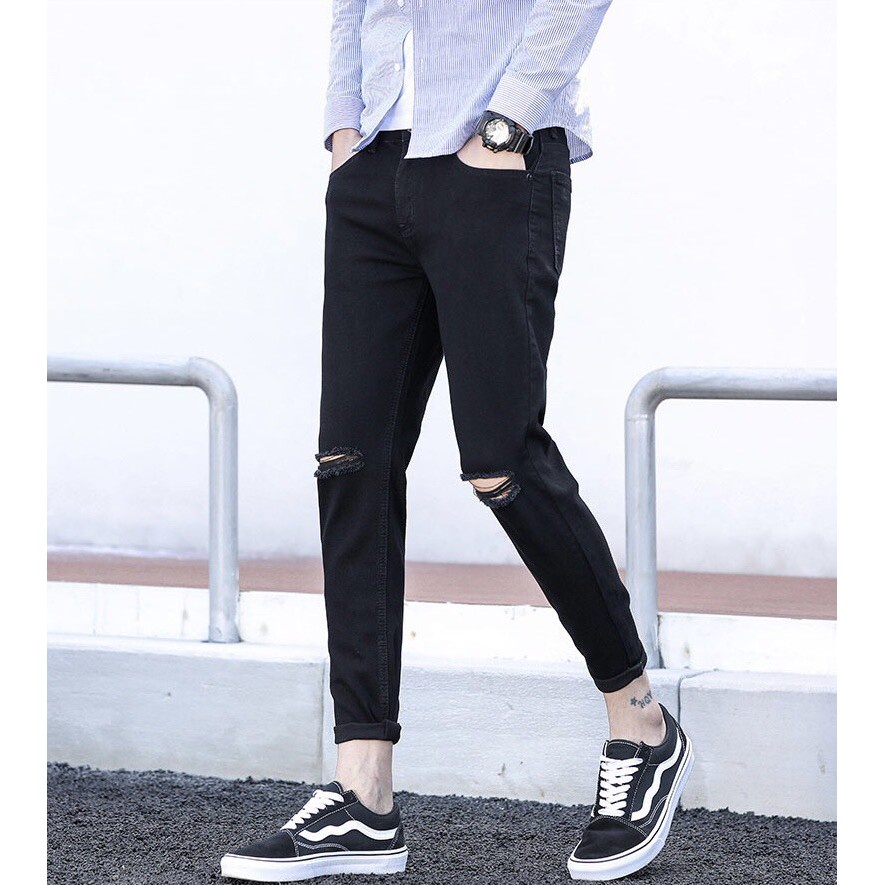 Quần jean Skinny đen, Rách gấu cho Nam | BigBuy360 - bigbuy360.vn