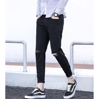 Quần jeans nam rách gối, dáng skinny màu đen - FATADO QJ012