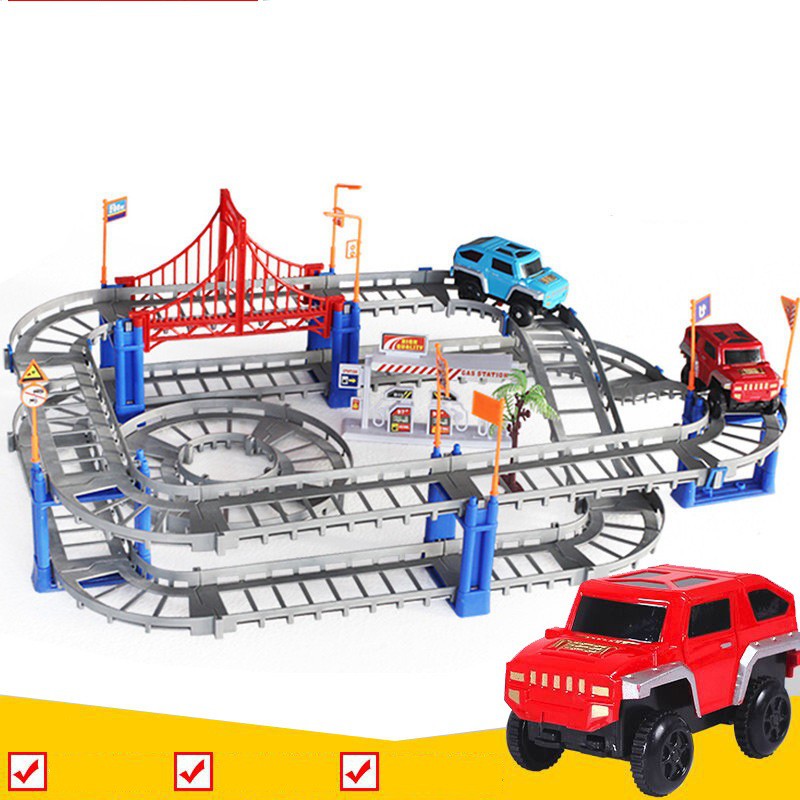 BỘ ĐỒ CHƠI TRẺ EM BỘ ĐỒ LẮP GHÉP ĐƯỜNG RAY OTO XE LỬA 2 TẦNG