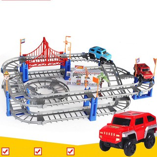 BỘ ĐỒ CHƠI LẮP GHÉP ĐƯỜNG RAY Ô TÔ TÀU LƯỢN 2 TẦNG