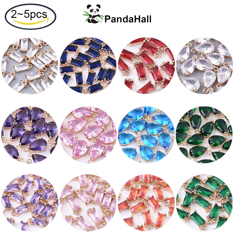 Pandahall 2 ~ 5pcs Transparent Glass Charms with Brass Findings Faceted Rectangle Light Gold Medium Purple / Blue / Sea Blue Color For Jewelry Findings 8.5x4x3mm Hole: 1mm