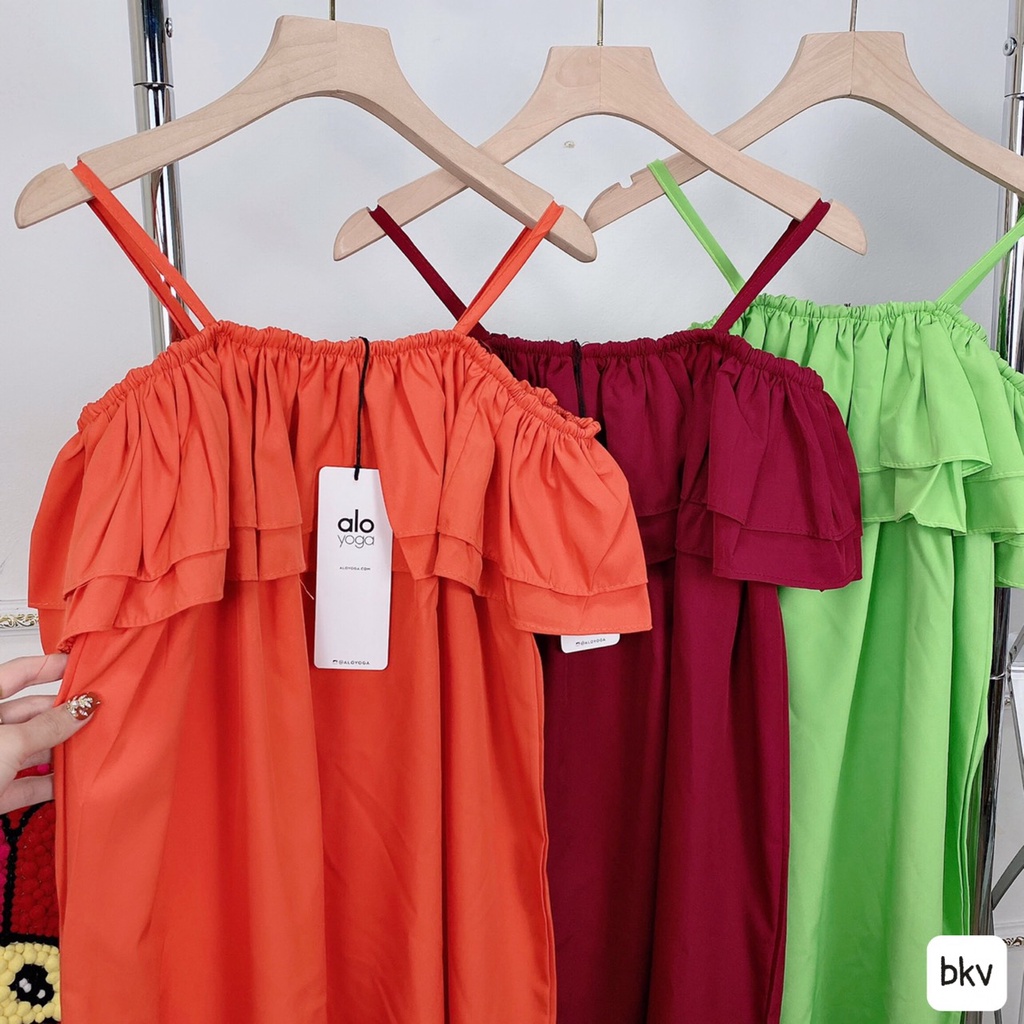 Váy maxi 2 dây trễ vai bèo ngực,vải thô đũi xịn,chun ngực bèo 2 tâng