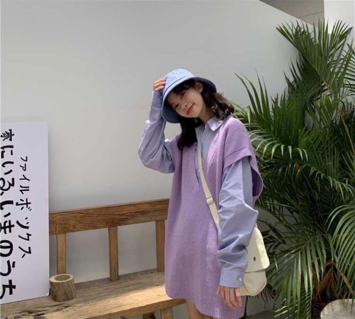 Set Áo Thun Dài Tay Form Rộng Và Áo Khoác Len Không Tay Thời Trang Dành Cho Nữ