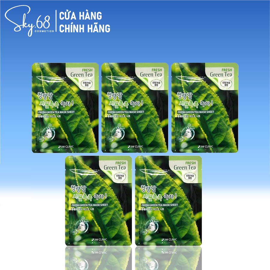 Combo 5 mặt nạ dưỡng da Green Tea 3W Clinic Fresh Mask Sheet 23ml X 5