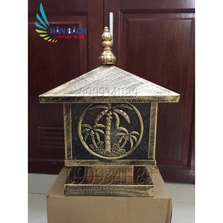 đèn trụ cổng màu đồng gỉa cổ, đèn trụ sân vườn D200