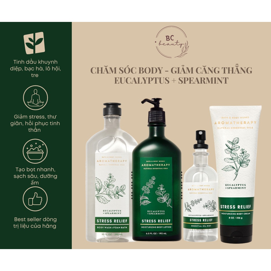 Trọn Bộ Bath And Body Works Stress Relief | Giảm Căng Thẳng, Thư Giãn Toàn Thân Từ Tinh Chất Bạch Đàn Và Bạc Hà