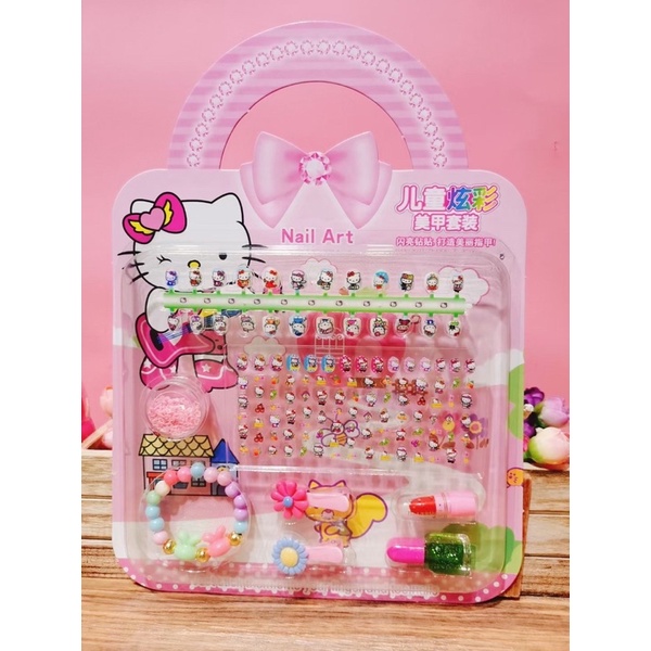 Bộ đồ chơi  móng tay giả kèm sơn sticker dán móng cho bé dễ thương m Elsa Công chúa Elsa Ariel Sophia Peppa Pony Unicorn