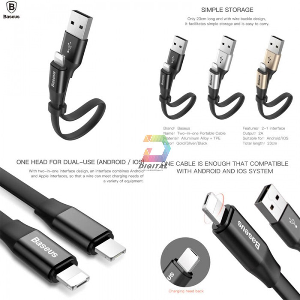 Cáp Sạc Đa Năng 2 in 1 MicroUSB & Lightning 23cm