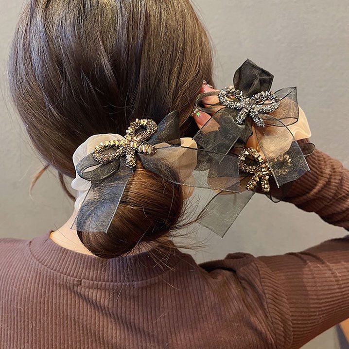 Phụ Kiện Buộc Tóc Hình Nơ Màu Hồng Đen Đơn Giản Thời Trang Phong Cách Hàn Quốc