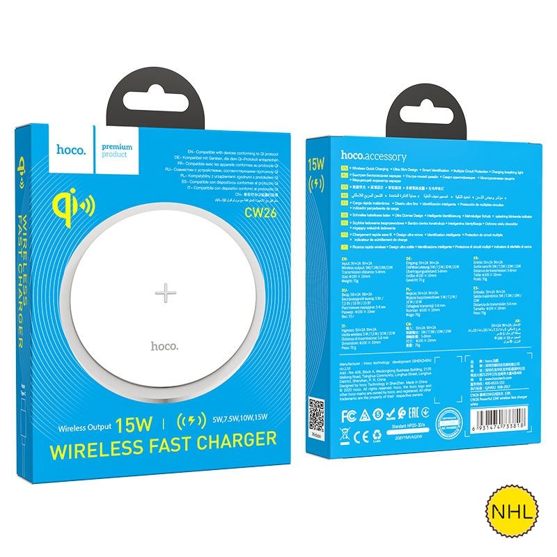 Đế Sạc Nhanh Không Dây Hoco CW26 15W Chính Hãng, Sạc Được Cả Tai Nghe Không Dây - [Bảo hành 1 NĂM]