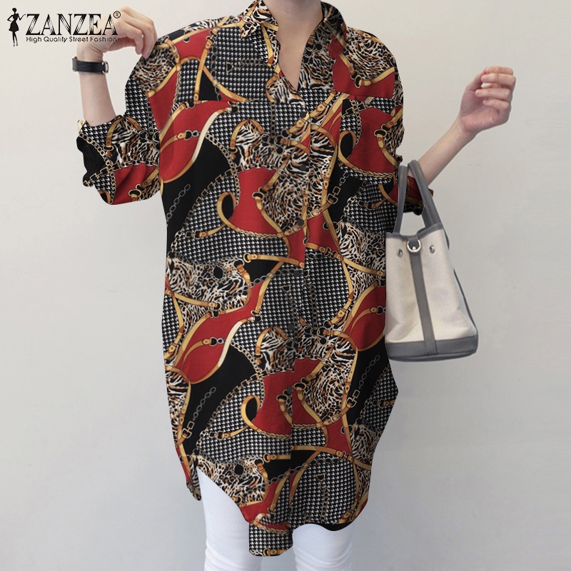 Áo sơ mi ZANZEA tay dài cổ bẻ in họa tiết thời trang cổ điển phong cách cho nữ