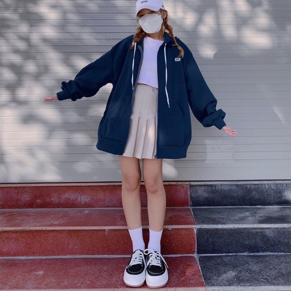 Áo Khoác Nỉ Xanh Logo Mặt Buồn Chất Dày Dặn Mềm Mịn Form Rộng Anne Boutique Mã 877