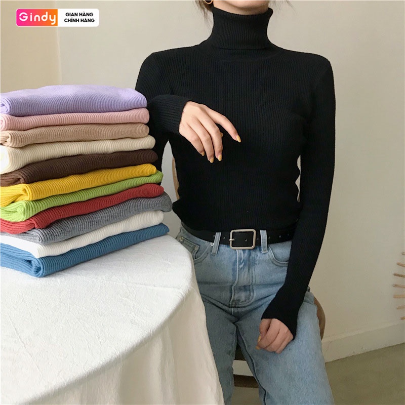 Áo len cổ lọ nữ GINDY trơn dáng ôm dài tay co giãn thời trang thu đông A1104