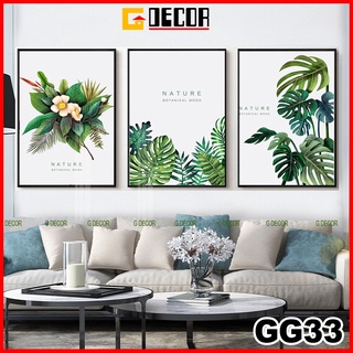 Tranh treo tường canvas khung gỗ 3 bức hiện đại, tranh hoa lá trang trí phòng khách phòng ngủ spa 33