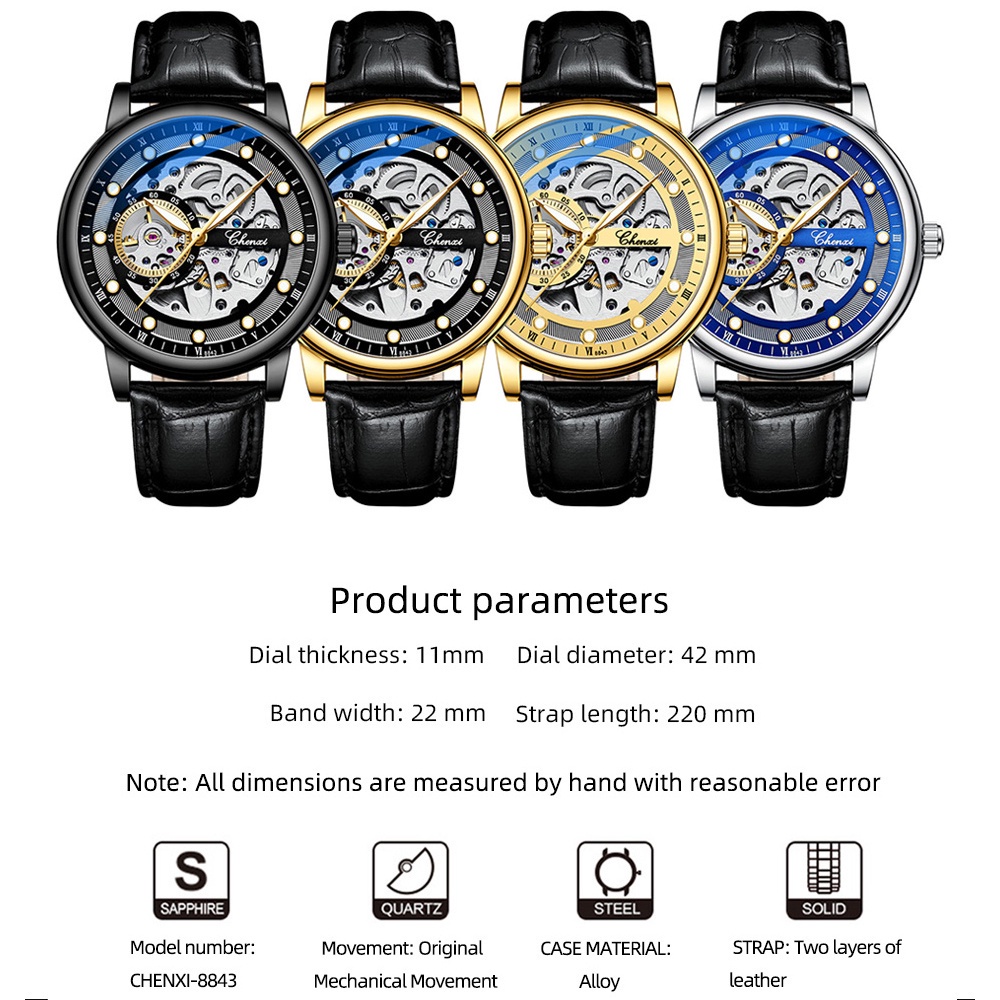 Đồng Hồ Cơ Tự Động Chexi Chống Thấm Nước Dây Da Cho Nam