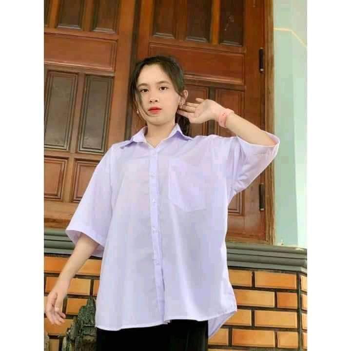 ￼ Áo Sơ Mi Tay Lỡ Form Rộng Chuẩn Ảnh, Sơ Mi Cộc Tay Đi Học