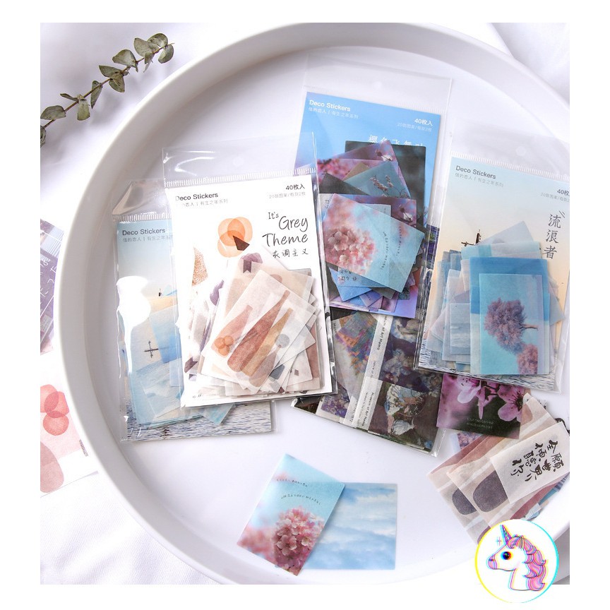 set 40 sticker vintage - ảnh chụp phong cảnh deco sticker