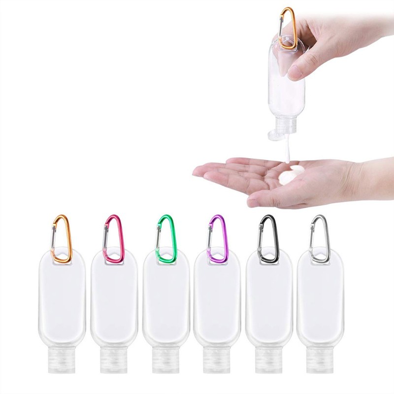 LIVI Portable Plastic Travel Empty Bottles Keychain 2oz/50ml Leakproof Refillable Hand Sanitizer Containers with Flip Cap
