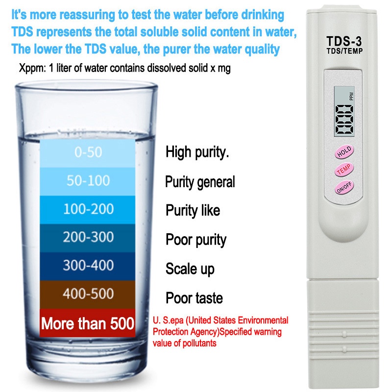 Bút thử nước sạch TDS-3, kiểm tra độ cứng của nước, đo dung dịch trồng rau thủy canh TDS-3 meter