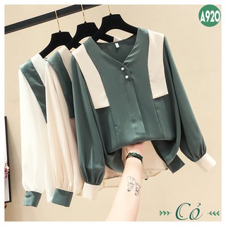 Áo sơ mi cổ tim phối màu - A920