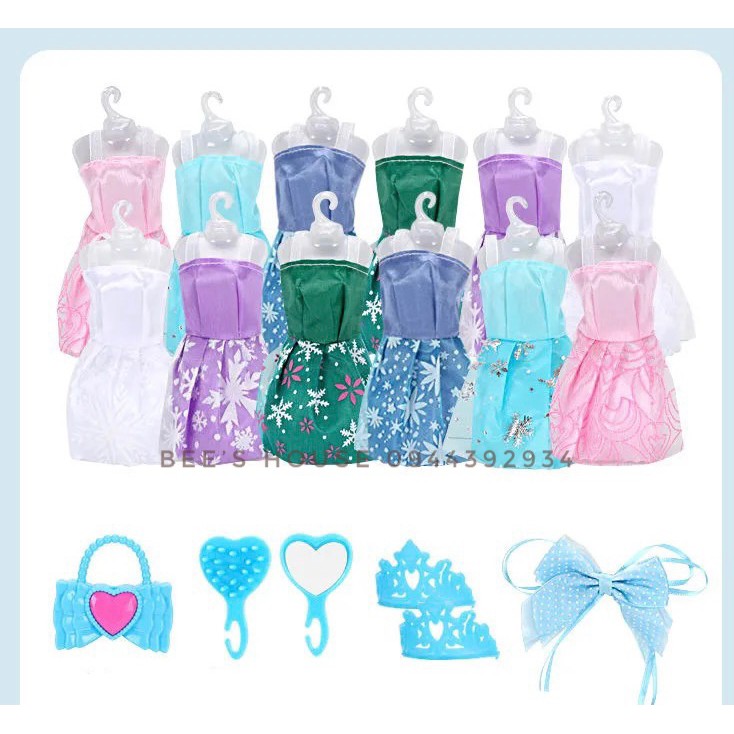 BỘ ĐỒ CHƠI BÚP BÊ CÔNG CHÚA NỮ HOÀNG BĂNG GIÁ ELSA BARBIE KÈM PHỤ KIỆN LÀM ĐẸP CHO BÉ TỪ 3T