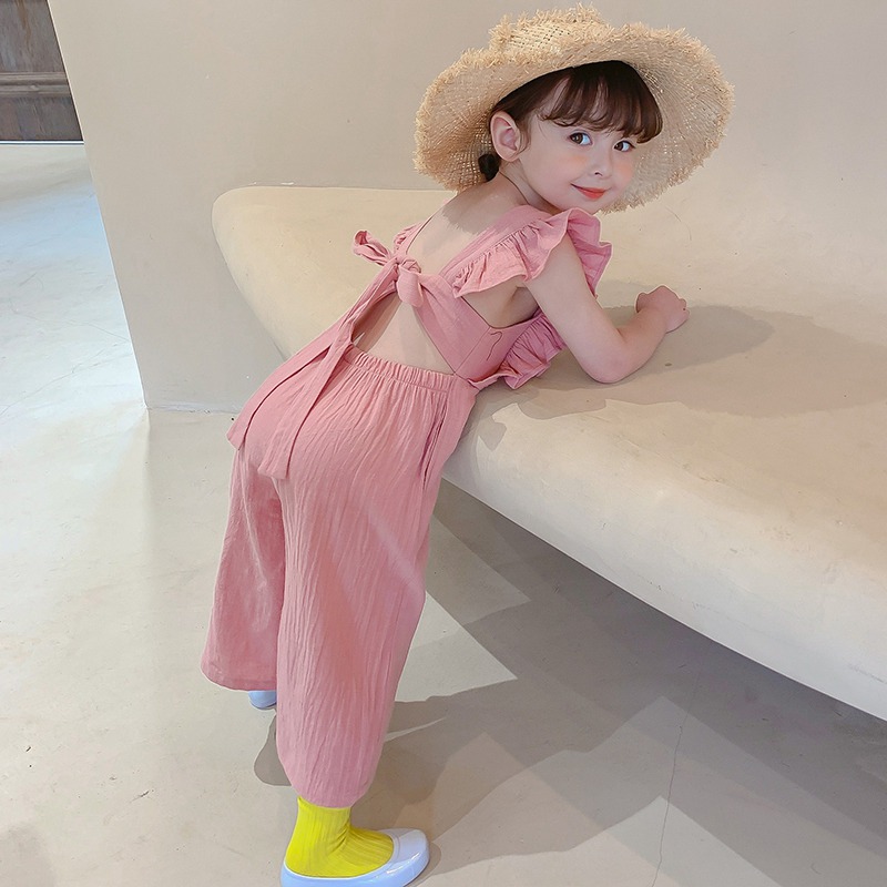 Jumpsuit Không Tay Hở Lưng Phong Cách Hàn Quốc Cho Bé Gái