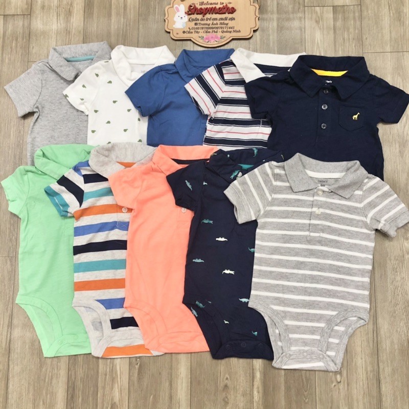 Body chip, bodysuit cộc tay cổ polo chất cotton xuất dư