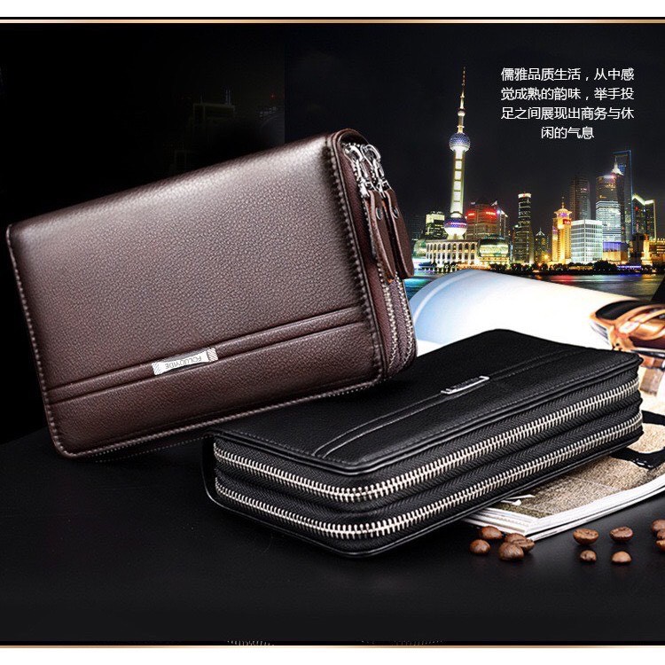 Ví bóp da cầm tay nam nữ Baellerry (BA04), 2 ngăn khóa (Nâu-Đen) | BigBuy360 - bigbuy360.vn